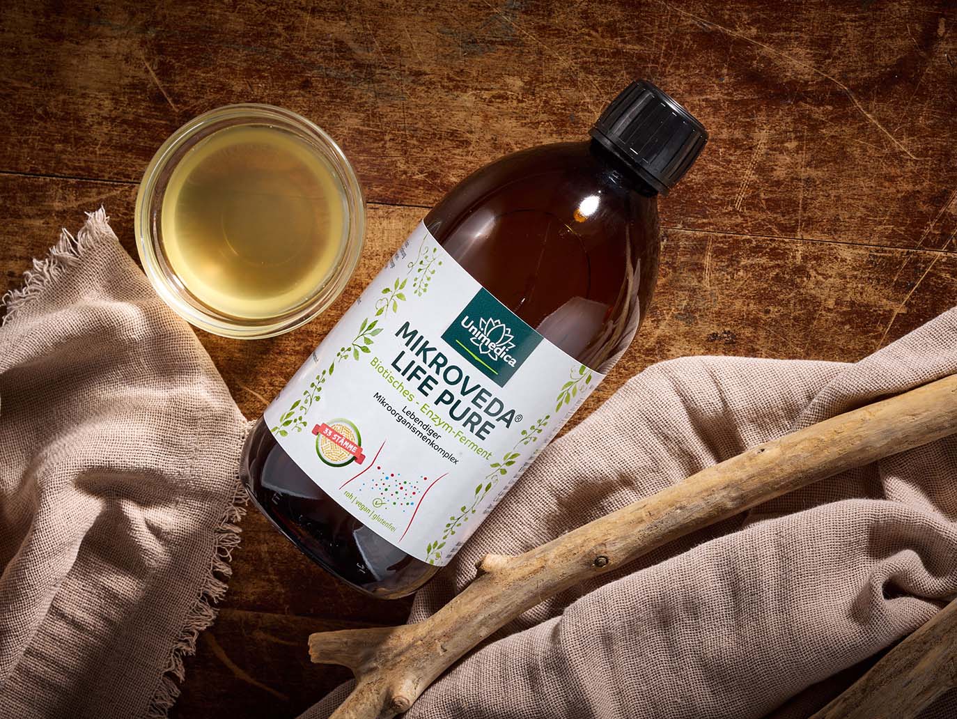 MikroVeda (R) Life Pure - biotic enzyme ferment - organic quality - 32 bacterial strains - live microorganism complex - naturally symbiotic - 500 ml - from Unimedica